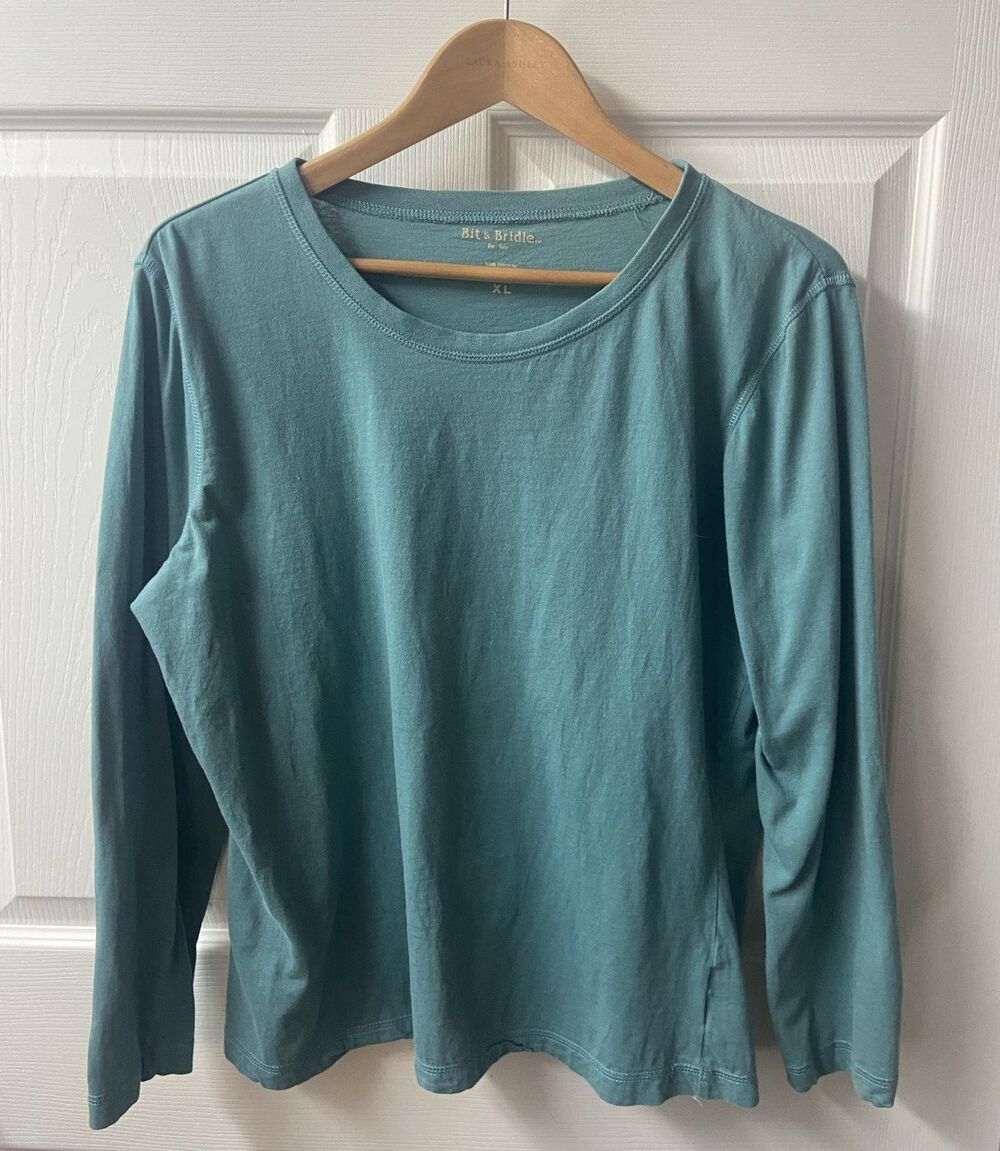 Bit & Bridle For Her T-Shirt Horse Women's Top T Shirt Size XL Green Long Sleeve